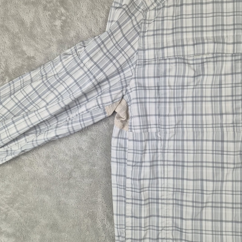REI Mens Hiking Shirt Medium Gray Plaid Stretch Long Sleeve Roll Tab Outdoor - Picture 4 of 12